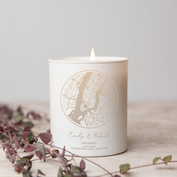 Engagement Gift Any Map Candle Glow Through Candle Etsy