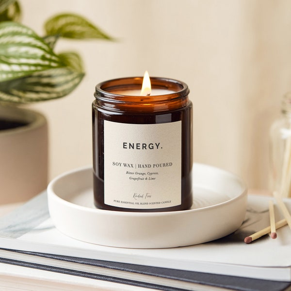 Energy Aromatherapy Candles, Energy Boosting, Increase Energy Essential Oil Candles, Toxin Free, Biodegradable