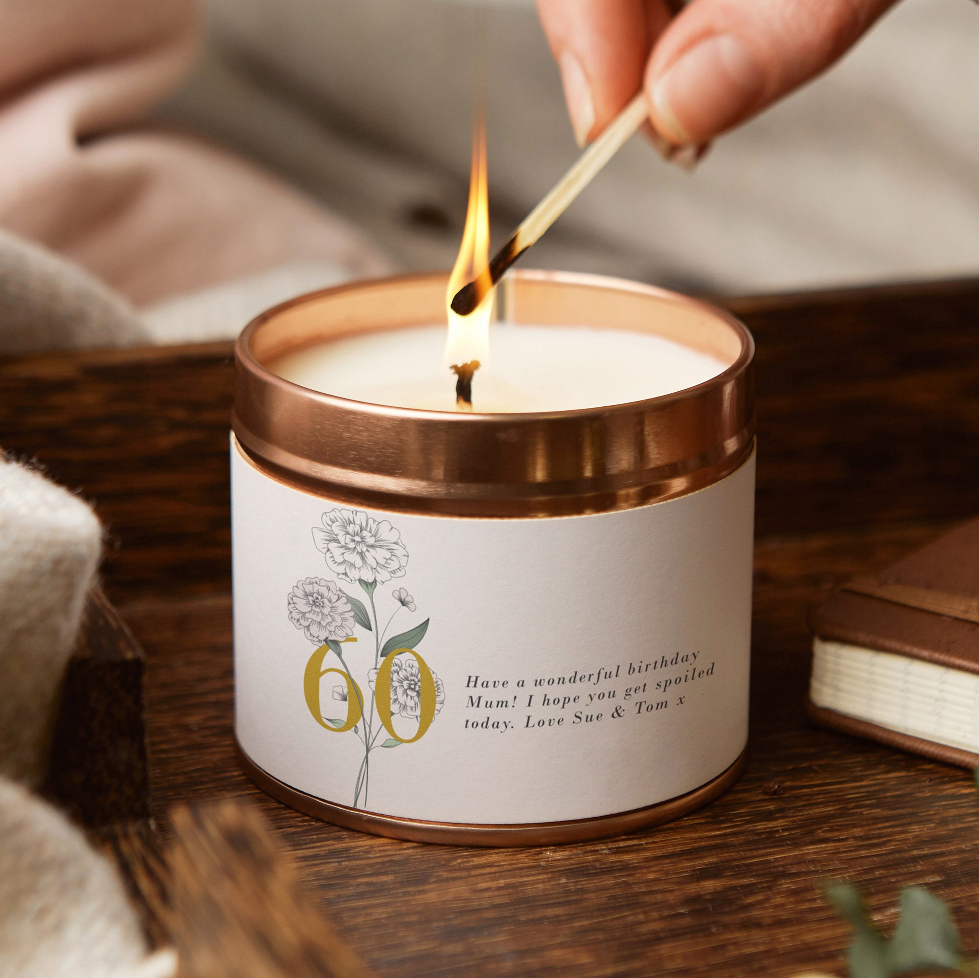 60th Birthday Gift Floral Tin Candle Etsy