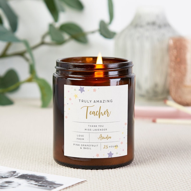 Wonderful Teacher Thank You Gift, Personalised Teacher Gifts, Scented Apothecary Candle image 1