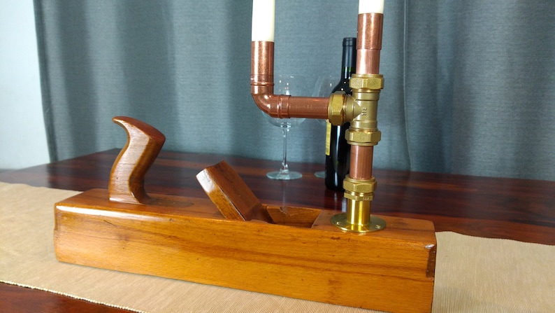 Wooden candle holder-Brass candlesticks-Candle holder-Pillar candle-Rustic home decor-Steampunk decor-Candlestick holder-Unique home decor