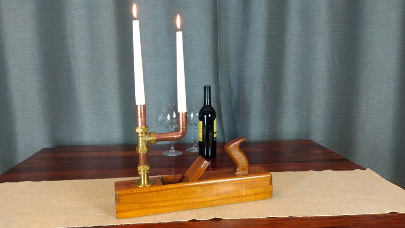 Wooden candle holder-Brass candlesticks-Candle holder-Pillar candle-Rustic home decor-Steampunk decor-Candlestick holder-Unique home decor
