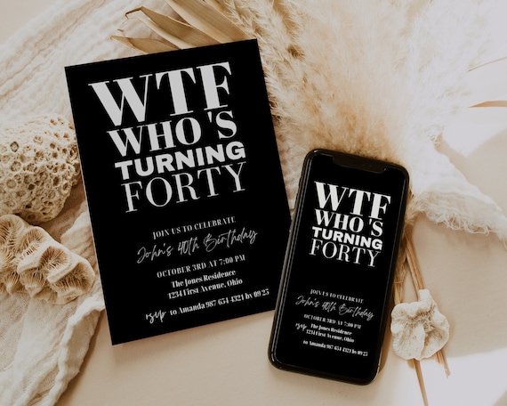 40th Birthday Invitation for Men Funny Adult Birthday Invitation