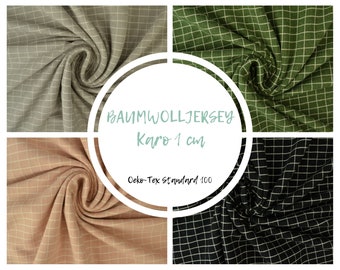 10 meter COTTON JERSEY check 1 cm, yard goods in beautiful colours, excellent quality, 95 % cotton