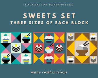PDF Patchwork Sweets Set - blokken/Engels Paper Piecing /Patchwork Patroon/Quilt blokken/Patroon PDF Download