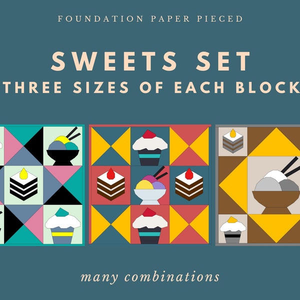 PDF Patchwork Sweets Set -Blocks/Papier piqué anglais/Patchwork Pattern/Quilt blocks/Pattern PDF Download