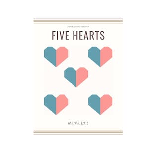 PDF Patchwork Five Heart-Block, Foundation Paper Piecing  /Patchwork Pattern/Quilt block/Pattern PDF Download