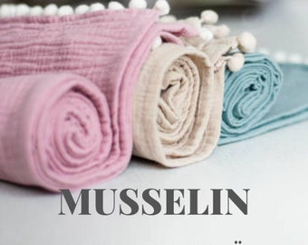 10 meters muslin, yard goods in beautiful colors, excellent quality, Cotton, 100% Cotton