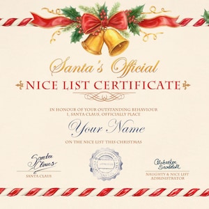 Cadeau de Noël, carte de Noël, certificat de Père Noël, personnalisé pour maman, papa, enfant, homme, femme pour Noël ou le Nouvel An