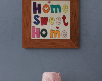 Patchworkbild, Patchwork, Quilt, "Home Sweet Home", Stoffbild