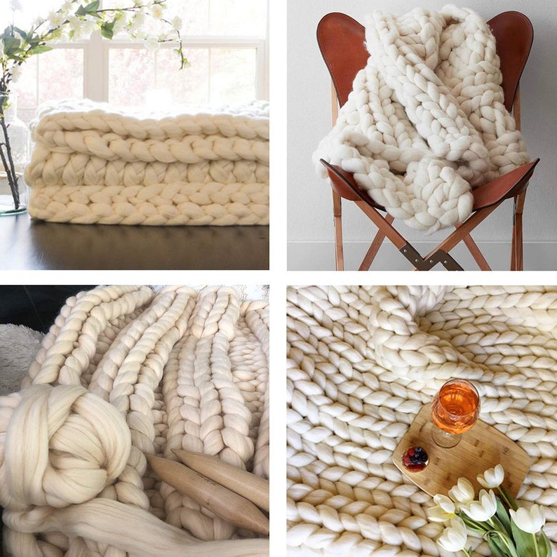 Beige, Chunky Knit Blanket Handmade Knitting Warm Knitting Throw Blanket Handmade Knitting different Dimensions Bild 1