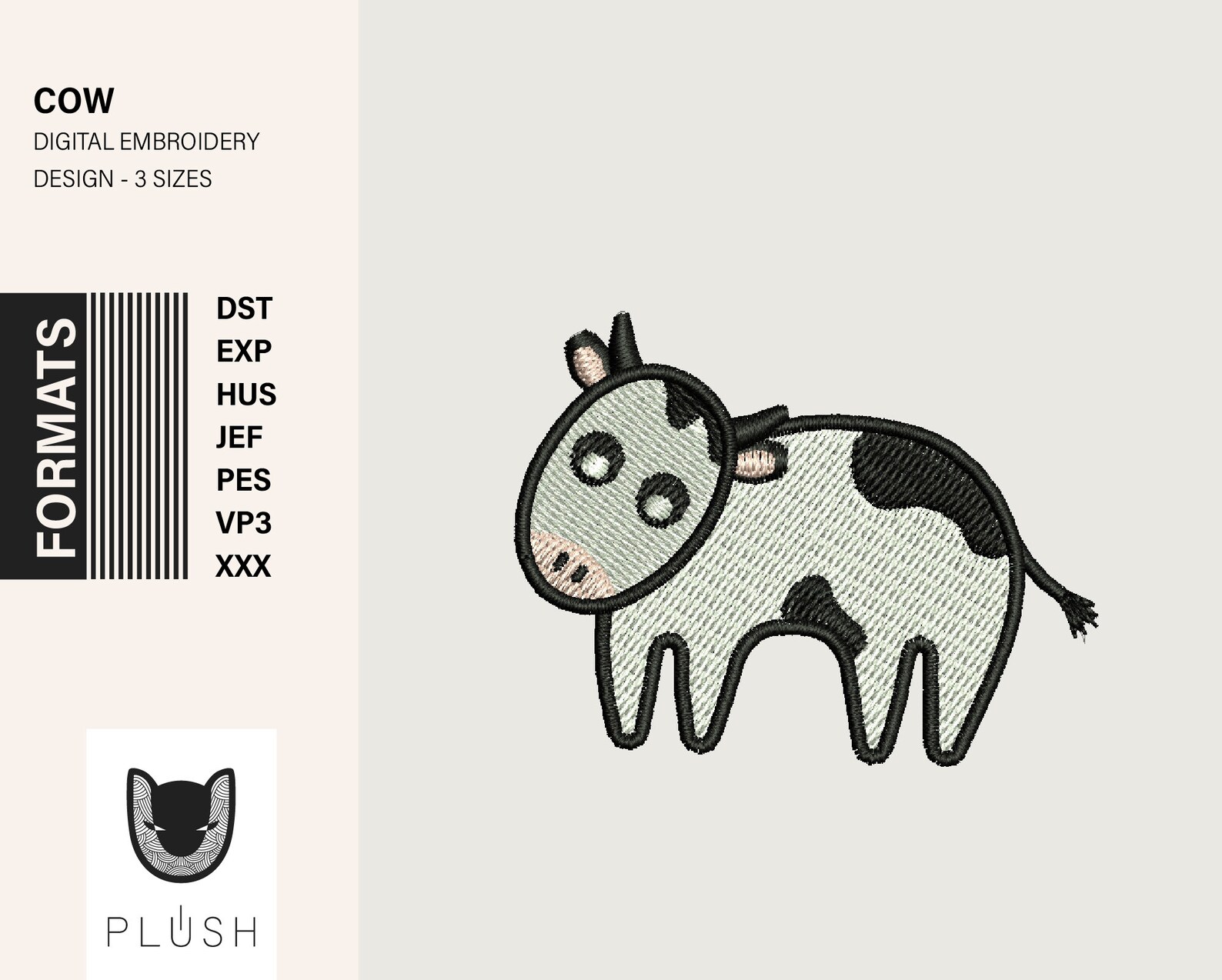 Black And White Cow Embroidery
