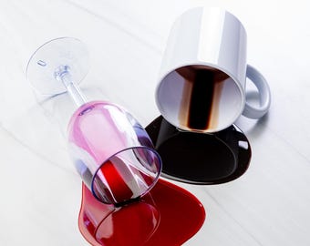 Set van gemorste koffie, gemorste koffie en gemorste wijn