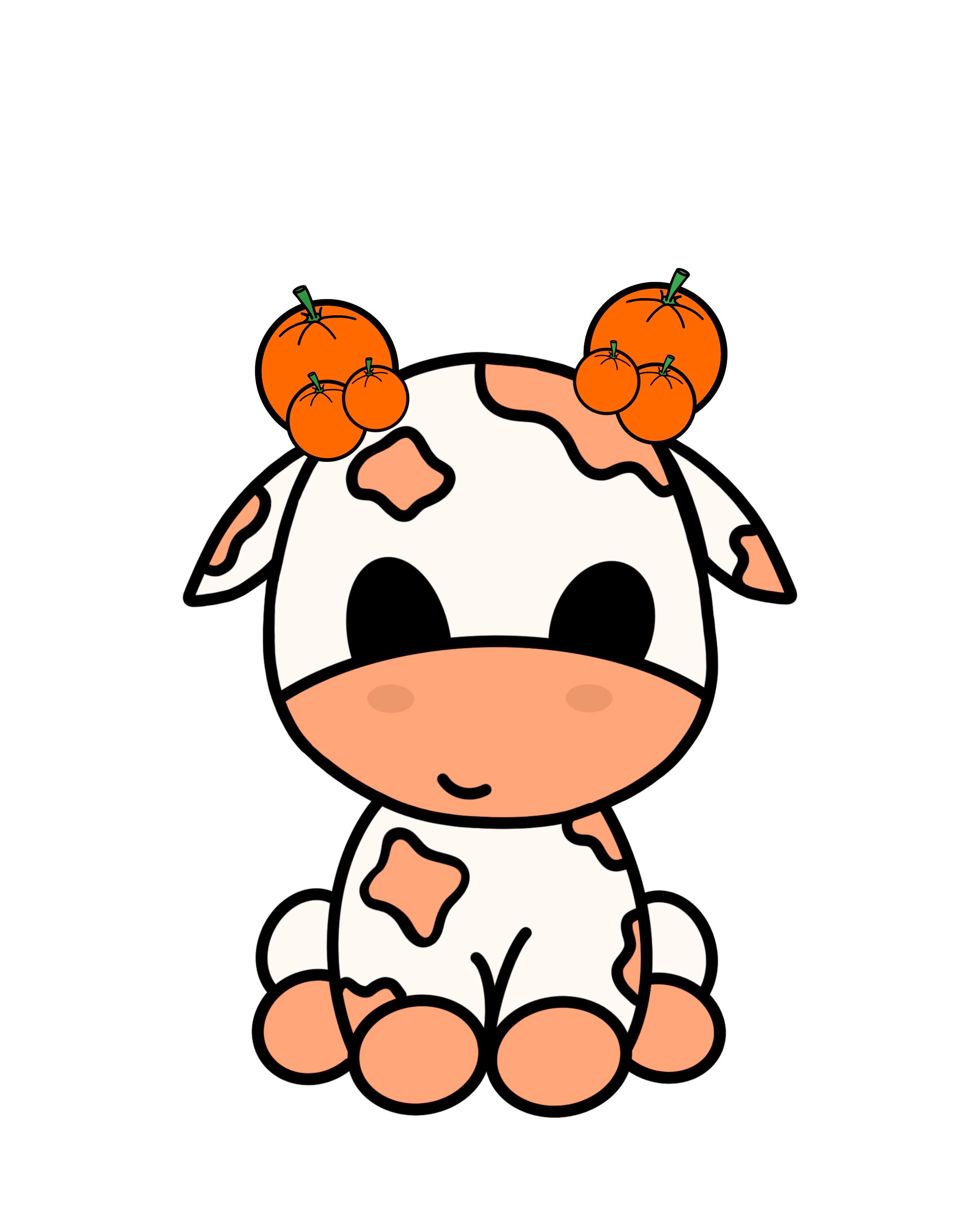 Orange Fruit Themed Cow Design Print Etsy