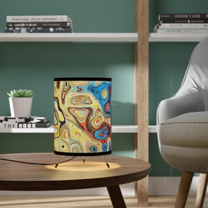 Tripod Lamp with Colorful Abstract Shade, Unique Home Decor, Modern Lighting, Table Lamp for Living Room, Bedroom, Artistic Gift