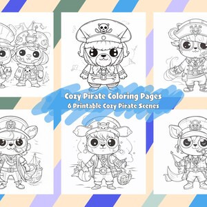 Cozy Cute: Pirate Friends 6 Cute Pirate Coloring Pages Printable Pirate Coloring Book for Kids & Adults Cozy Pirate Animals Digital Download