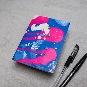 A6 Handmade Mix Media Blank Marbled Sketchbook - Blank Notebooks, Blank Sketchbooks, Pink, Blue