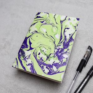 A6 Handmade Mix Media Blank Marbled Sketchbook - Blank Notebooks, Blank Sketchbooks, Green, Purple