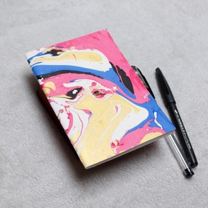 A6 Handmade Mix Media Blank Marbled Sketchbook - Blank Notebooks, Blank Sketchbooks, Pink, Blue, Gold, Black