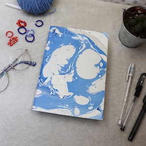 A5 Handmade Mix Media Blank Marbled Sketchbook - Blank Notebooks, Blank Sketchbooks, Blue, Silver