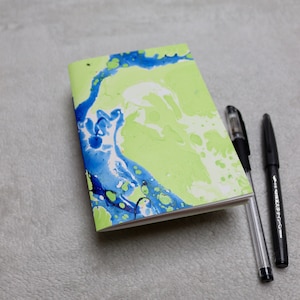 A6 Handmade Mix Media Blank Marbled Sketchbook - Blank Notebooks, Blank Sketchbooks, Green, Blue