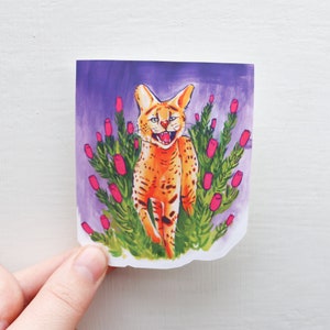 Serval dans Protea Bush Matte Vinyl Sticker