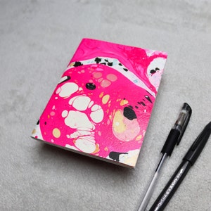 A6 Handmade Mix Media Blank Marbled Sketchbook - Blank Notebooks, Blank Sketchbooks, Pink, Black, Gold