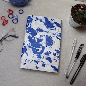 A5 Handmade Mix Media Blank Marbled Sketchbook - Blank Notebooks, Blank Sketchbooks, Blue, Silver