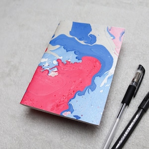 A6 Handmade Mix Media Blank Marbled Sketchbook - Blank Notebooks, Blank Sketchbooks, Pink, Blue, Silver