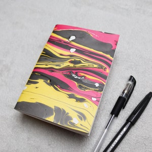 A6 Handmade Mix Media Blank Marbled Sketchbook - Blank Notebooks, Blank Sketchbooks, Black, Yellow, Pink