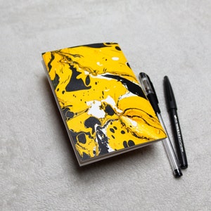 A6 Handmade Mix Media Blank Marbled Sketchbook - Blank Notebooks, Blank Sketchbooks, Yellow, Black