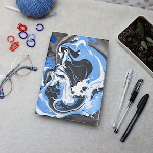 A5 Handmade Mix Media Blank Marbled Sketchbook - Blank Notebooks, Blank Sketchbooks, Blue, Black