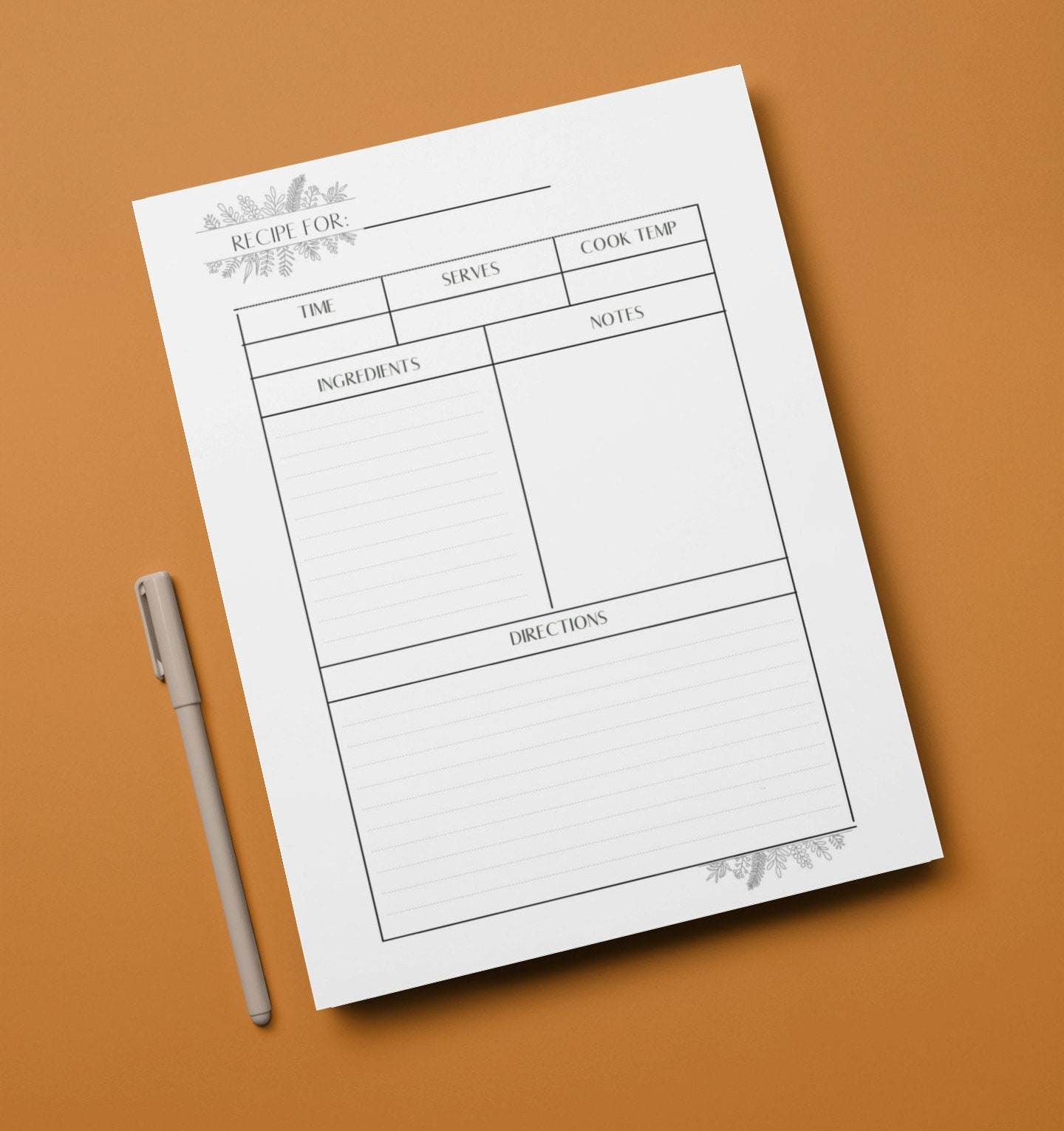 Recipe Card Printable, Blank Recipe Printable, Digital Recipe Page ...