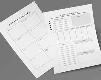 Pacchetto pianificatore settimanale minimalista, pianificatore stampabile, pianificatore settimanale e stampa della lista della spesa, set di 3