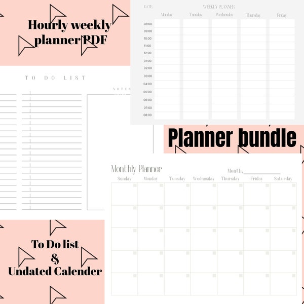 Hourly Week ,Planner Bundle, Printable Page,Minimalist : Stay organized and Productive all week long