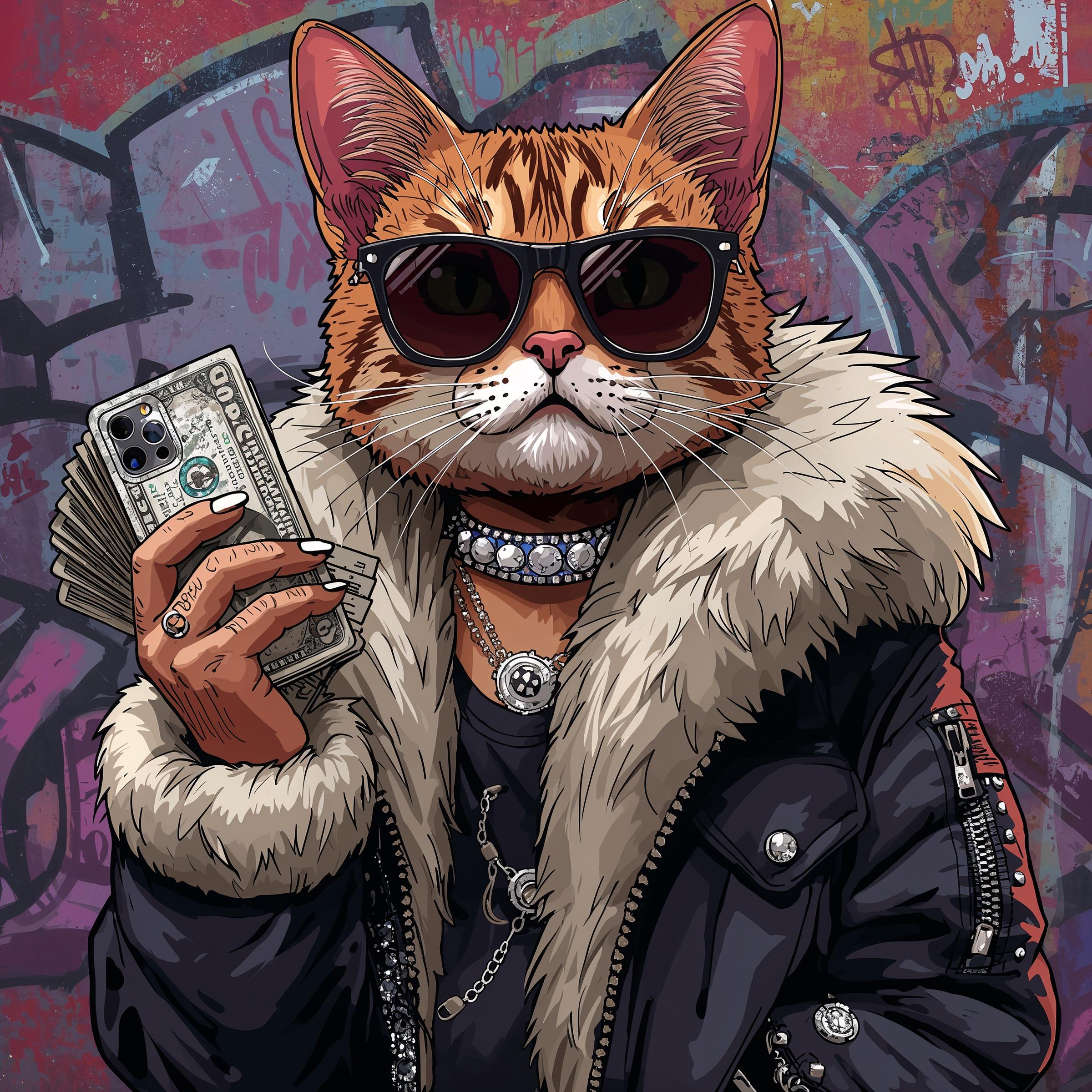 Cool Cartoon Cat Digital Art – Urban Pop Art Style, Graffiti