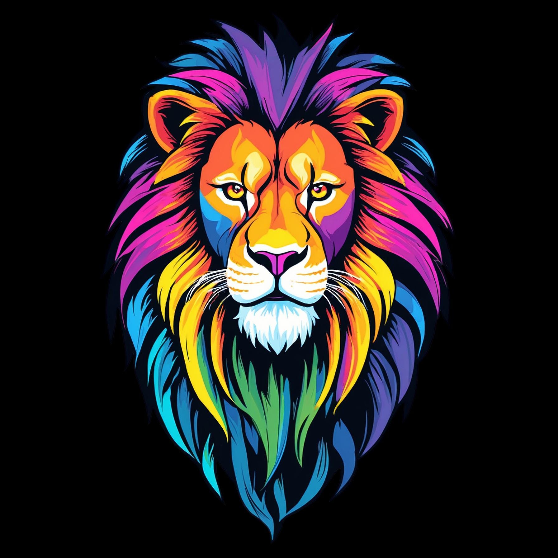 Vibrant Neon Lion PNG – Digital Download for T-Shirts, Posters, and More!