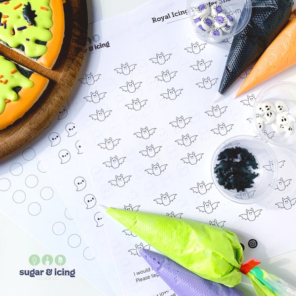 Halloween Bundle - Ghosts,Bats,Skulls,Circles(Spiders) - Royal Icing Transfers Template INSTANT DOWNLOAD
