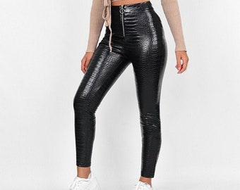 black leather jeans womens