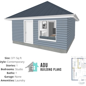 371 square foot | Studio House Design Plans For Sale | PDF & DWG Files | Instant Download