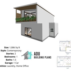 1,086 square foot | 1 Bed 1.5 Bath House Design Plans For Sale | PDF & DWG Files | Instant Download
