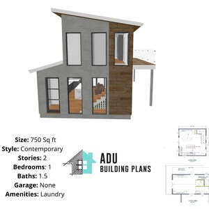 750 square foot | 1 Bed 1.5 Bath House Design Plans For Sale | PDF & DWG Files | Instant Download