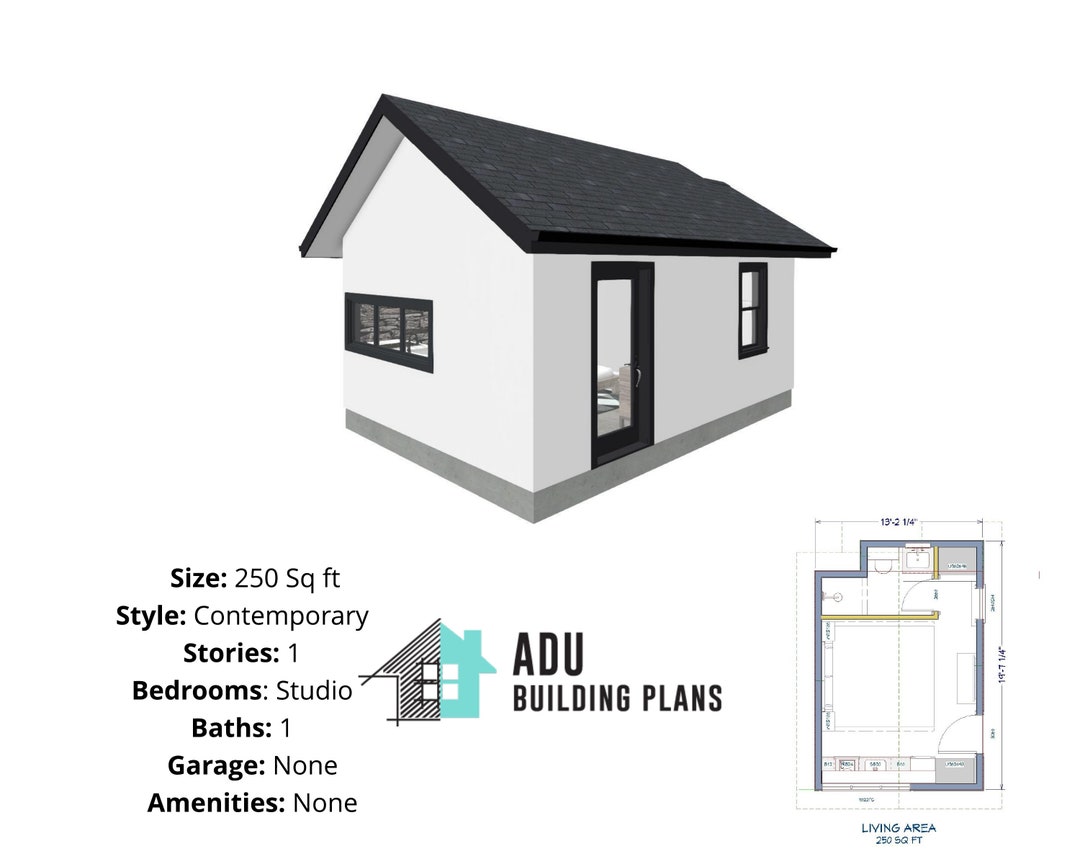250 Square Foot Studio House Design Plans for Sale PDF & DWG Files