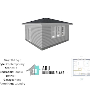 361 square foot | Studio House Design Plans For Sale | PDF & DWG Files | Instant Download