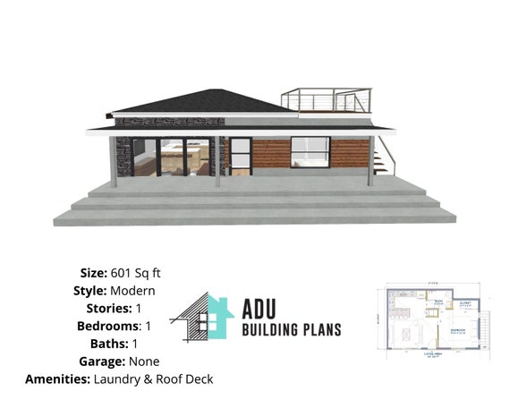 601 square foot PDF /& DWG Files 1 Bed 1 Bath House Design Plans For Sale Instant Download