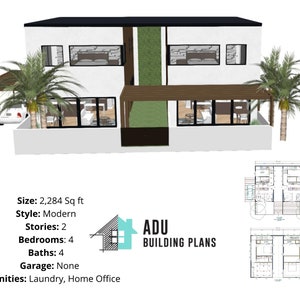 2,284 square foot | 4 Bed 4 Bath Duplex Design Plans For Sale | PDF & DWG Files | Instant Download