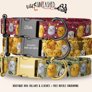 Personalized Couch Potato Dog Collar, Custom French Bulldog Collar, Adjustable Pit Bull Collar, Funny Dog Collar with Engraved Buckle