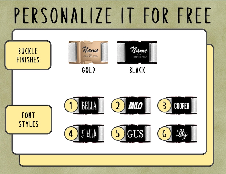 a selection of personalized name tags or name bands, each with a different name and style. The tags are available in gold, black, and other colors, and they can be customized with names and styles. The image does not contain any text that can be described in more detail, and it does not include any additional information about the content or purpose of the image.