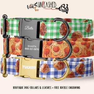 Meatball Personalized Dog Collar, Custom Engraved Buckle, Handmade Boutique Pet Accessory
