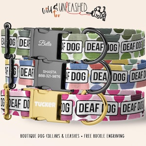 Deaf Dog Cloud Dancer Polka Dot Dog Collar, Personalized Boutique Pet Accessory with Engraved Metal Buckle, Optional Matching Leash